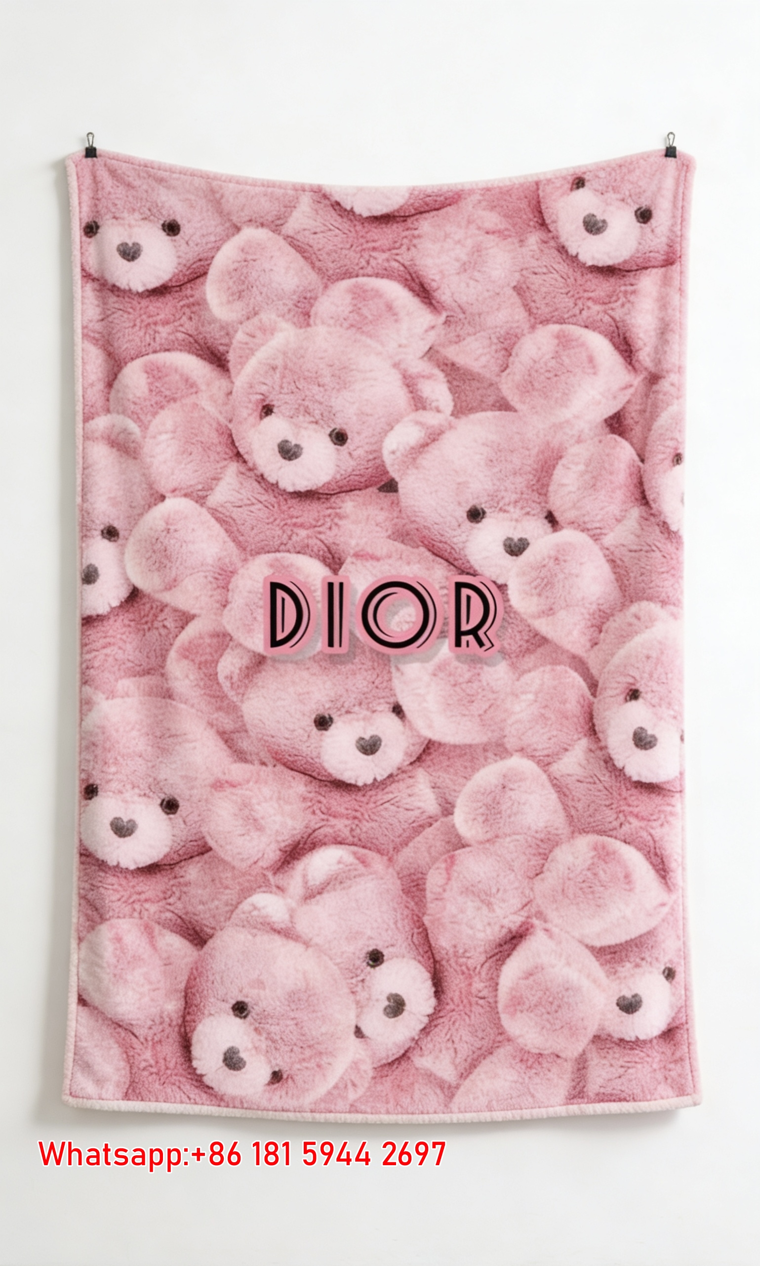 Dior Pink Plush Teddy Bear Flannel Sofa Throw Blanket D252